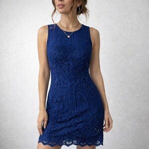 Eliza‎ J Navy Lace Scalloped Sheath Dress Size 4 Cocktail Wedding Guest